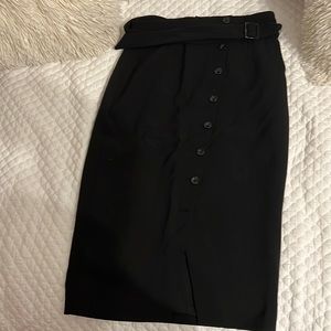 White House Black Market Black button skirt with belt size 2